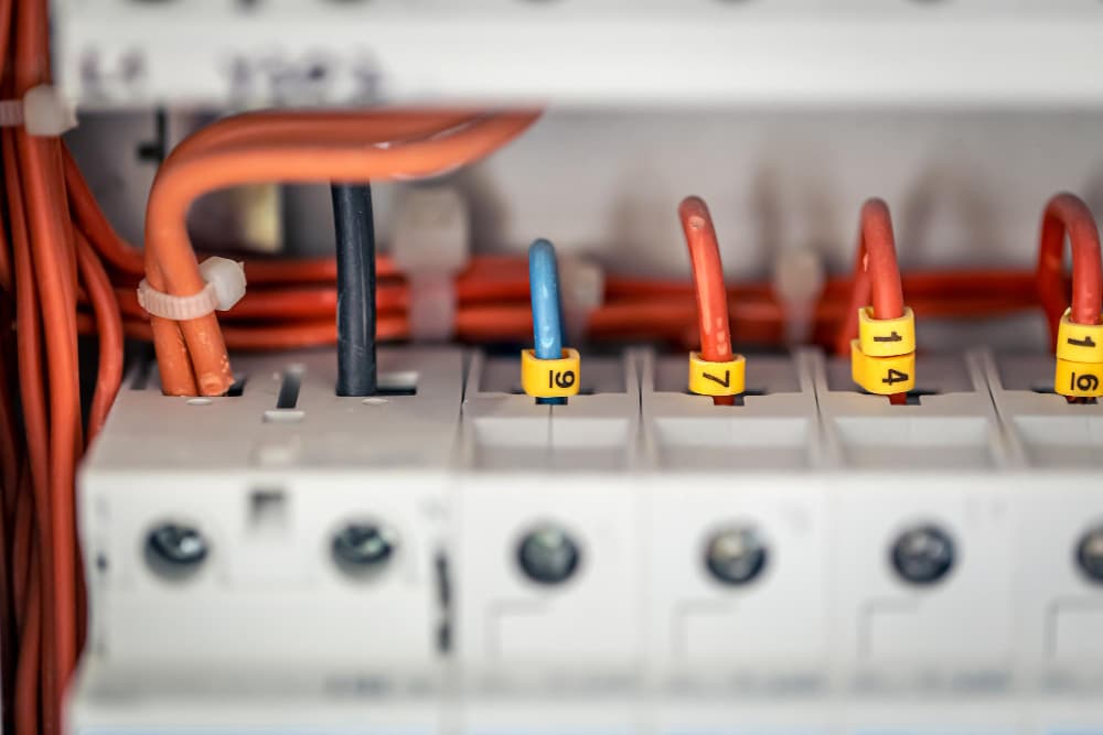 Close-up of electrical wires and circuit components