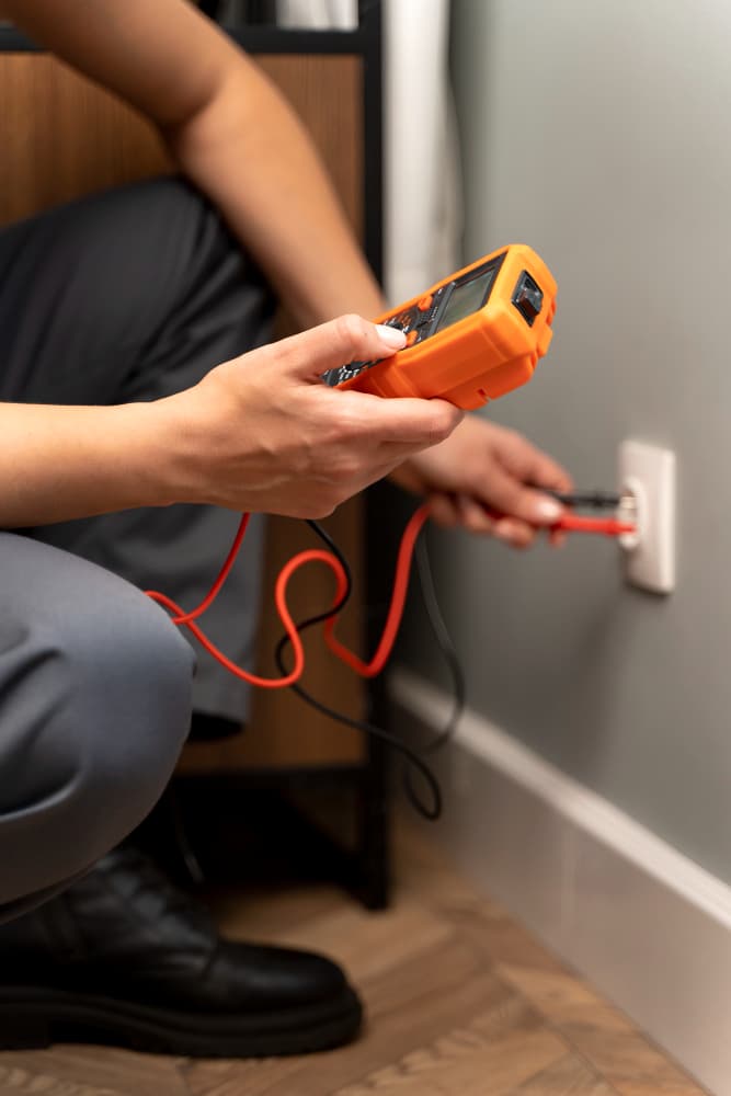 Electrician working on electrical panel